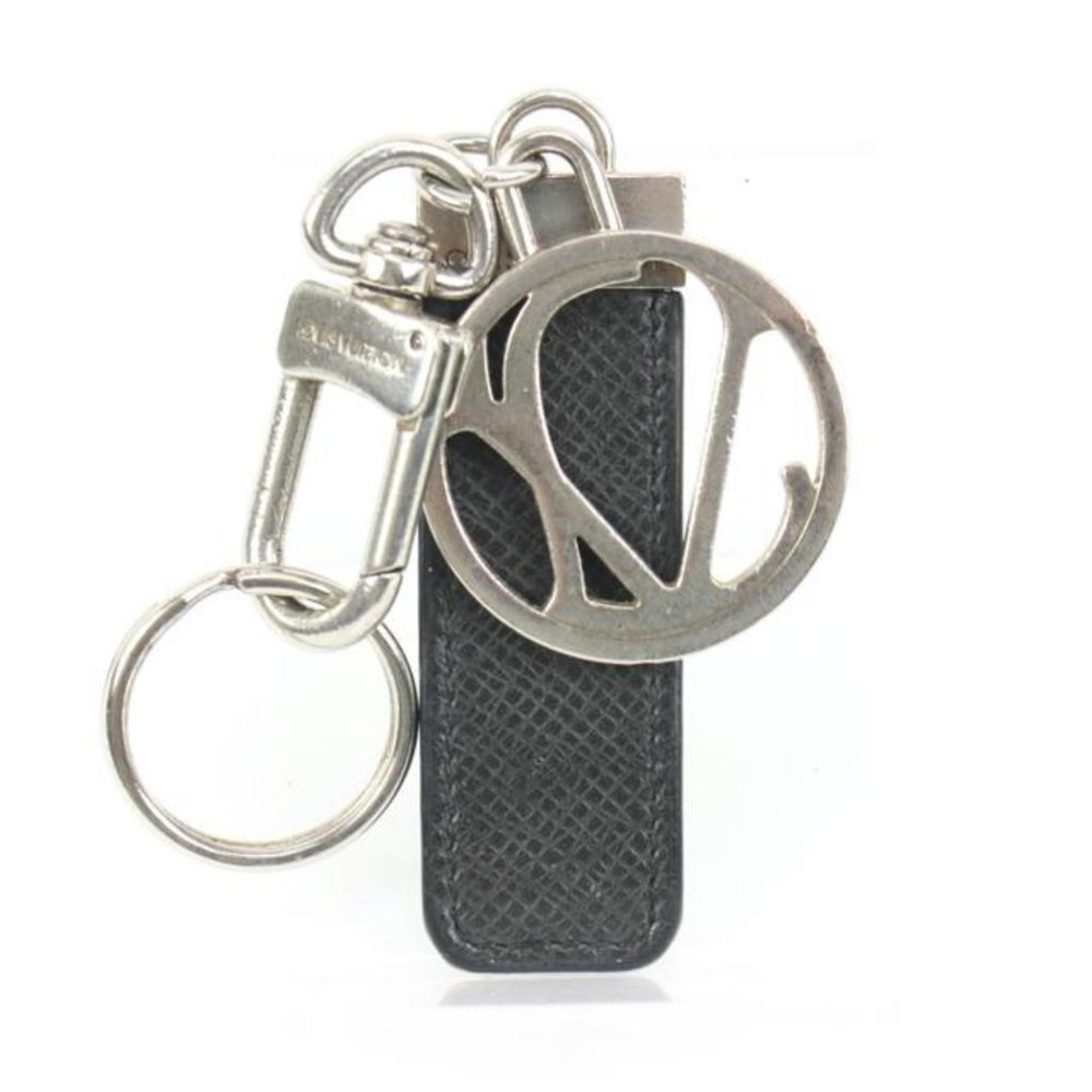 Louis Vuitton Black Taiga Leather Silver Logo Keychain Bag Charm Pendant 3lk412s